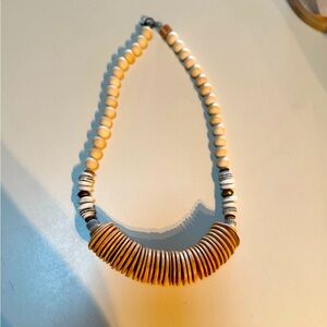 Chunky Wooden and Metal Beaded Statement Necklace
